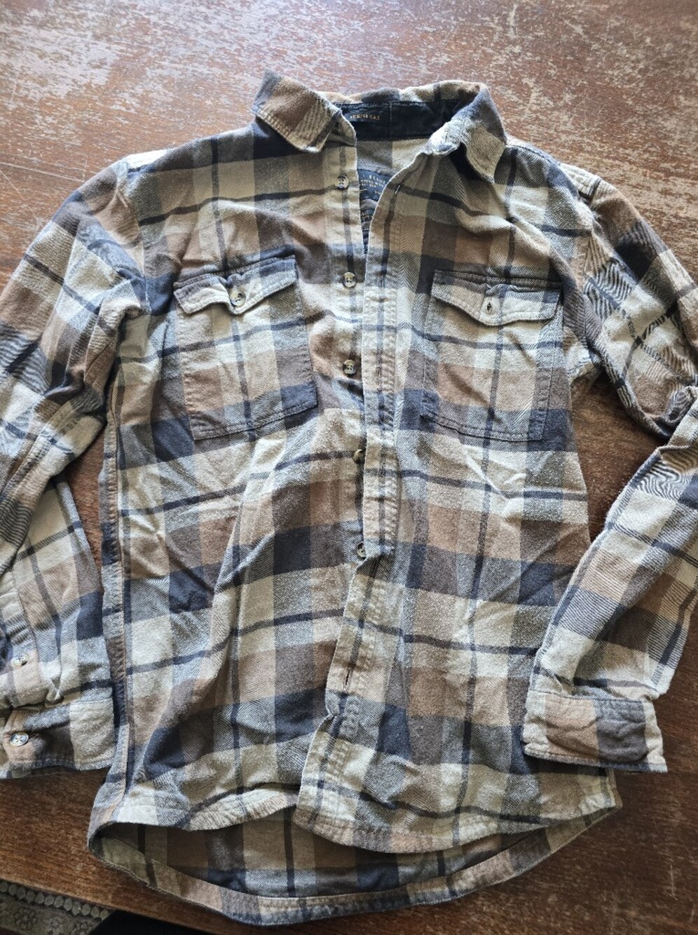 Plaid Button-Up Shirt Jacket in Brown & Gray